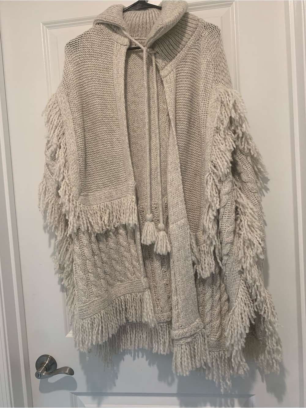 GAP Cream Fringe Knit Poncho